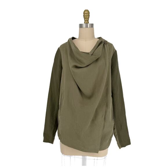 Blank NYC Draped Open Front Jacket Womens Small Olive Green Linen Blend - Picture 9 of 16